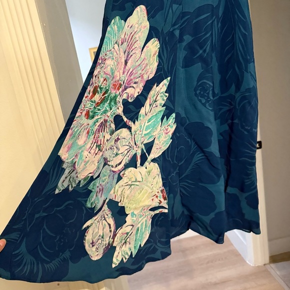 Maeve Anthropologie Floral Cold Shoulder Teal Midi Length Dress Sz 4 Modest - Picture 11 of 14